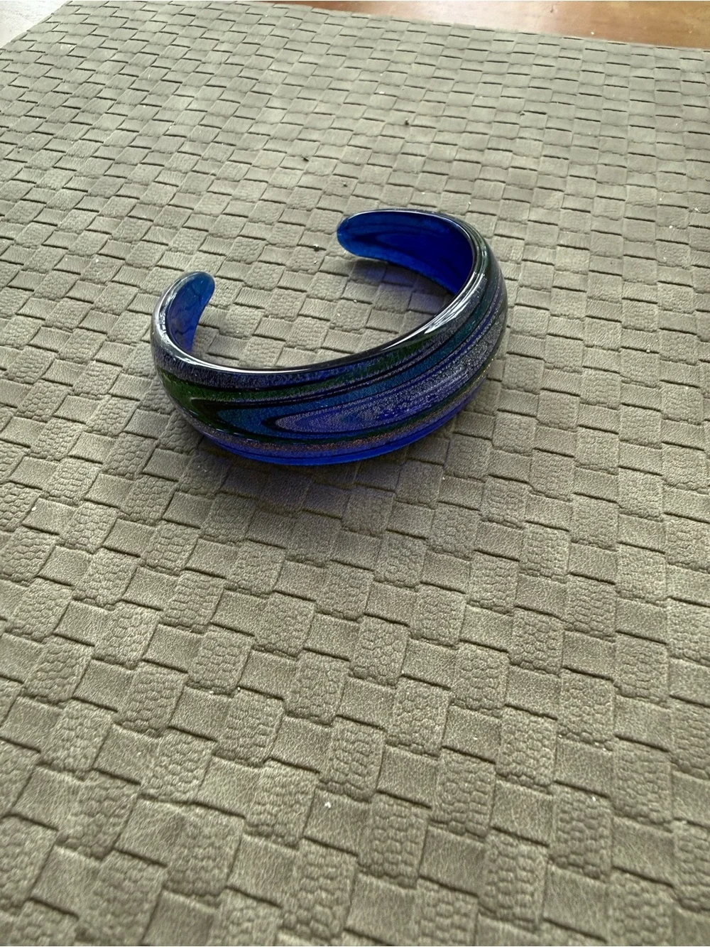 Glass Blue and Green Swirl Bangle cuff bracelet
